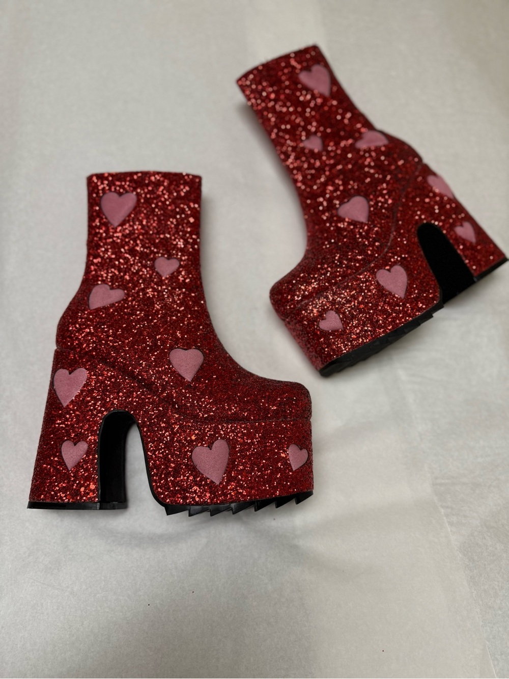 NWOT 💗Lamoda Red Glitter KEEPER CHUNKY PLATFORM ANKLE BOOTS 🩷 - Picture 6 of 12